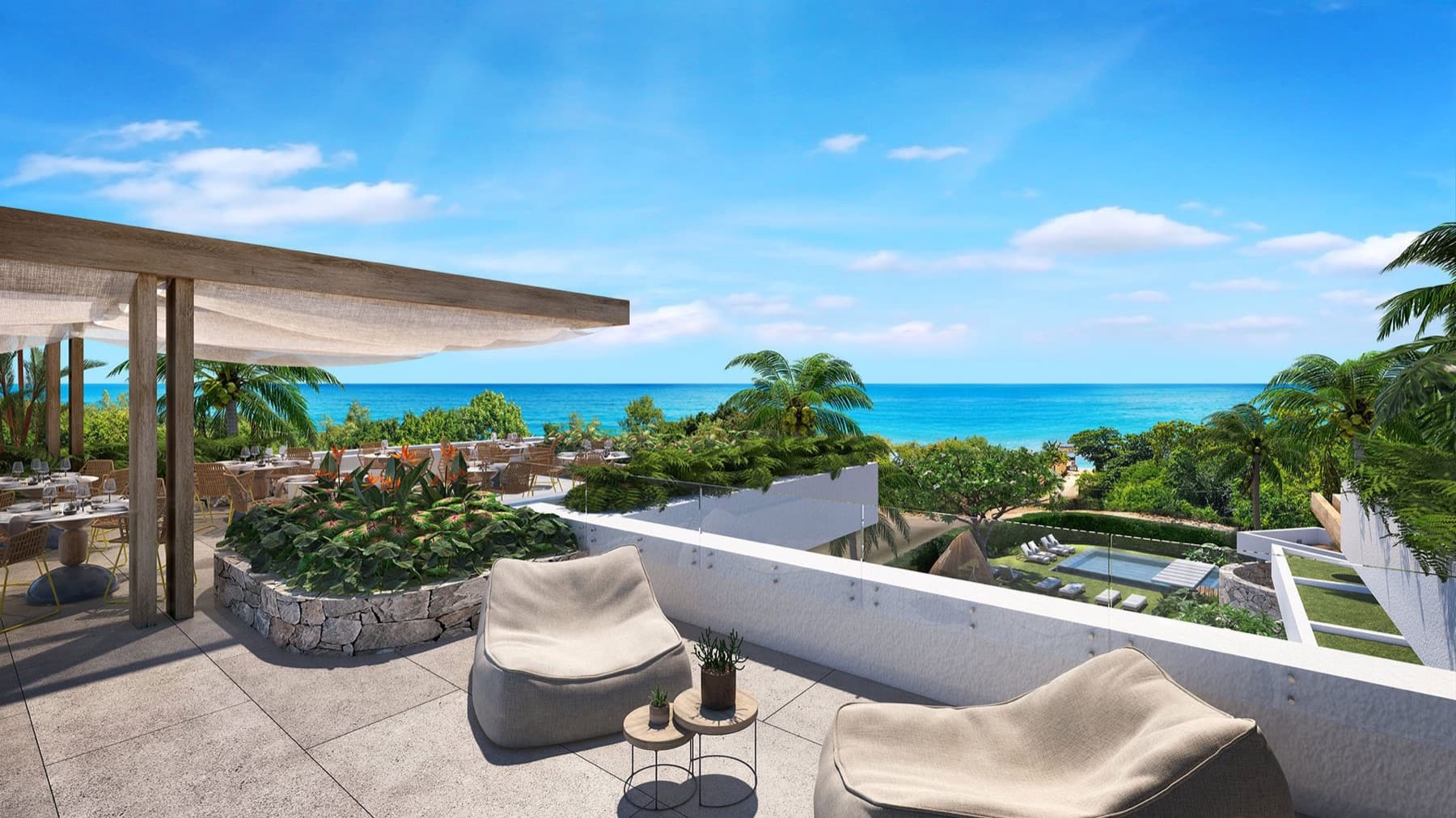 Rooftop terrace at The Welnest looking over the lagoon of Turtle Bay