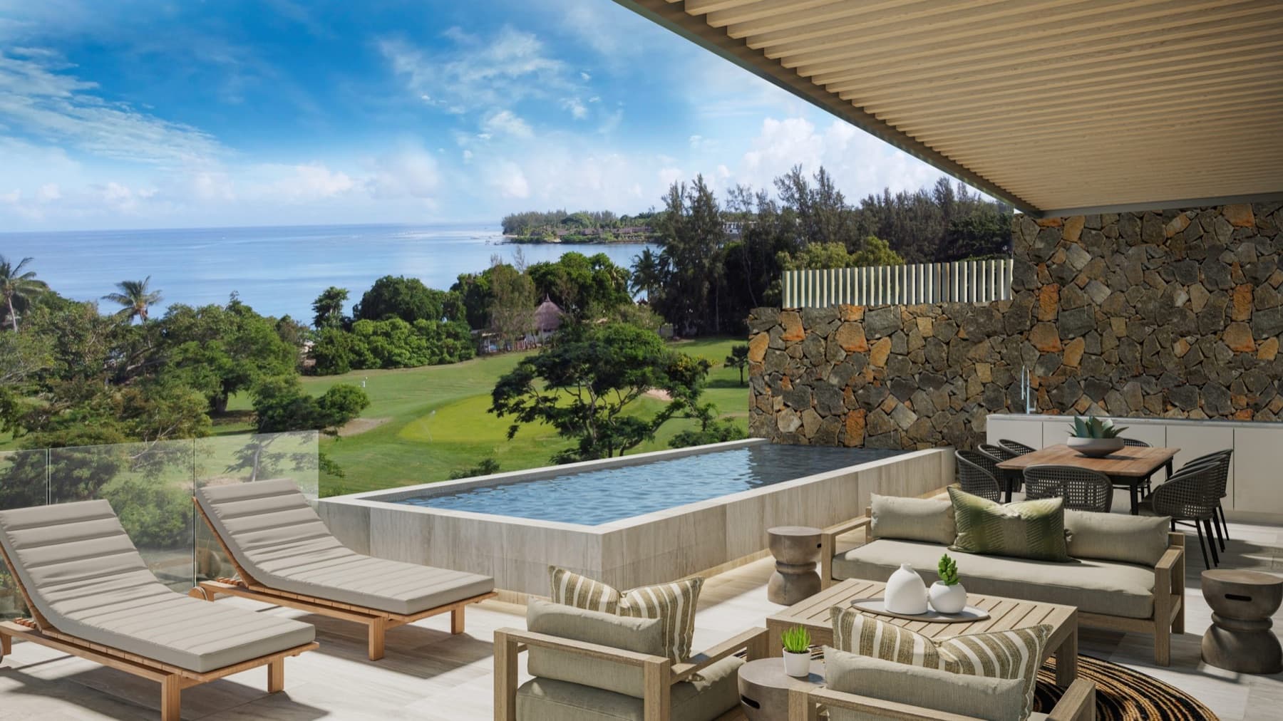 Penthouse terrace with private pool overlooking the golf course and Turtle Bay